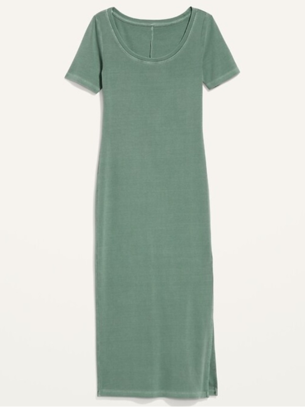 Fitted Short-Sleeve Rib-Knit Maxi Dress